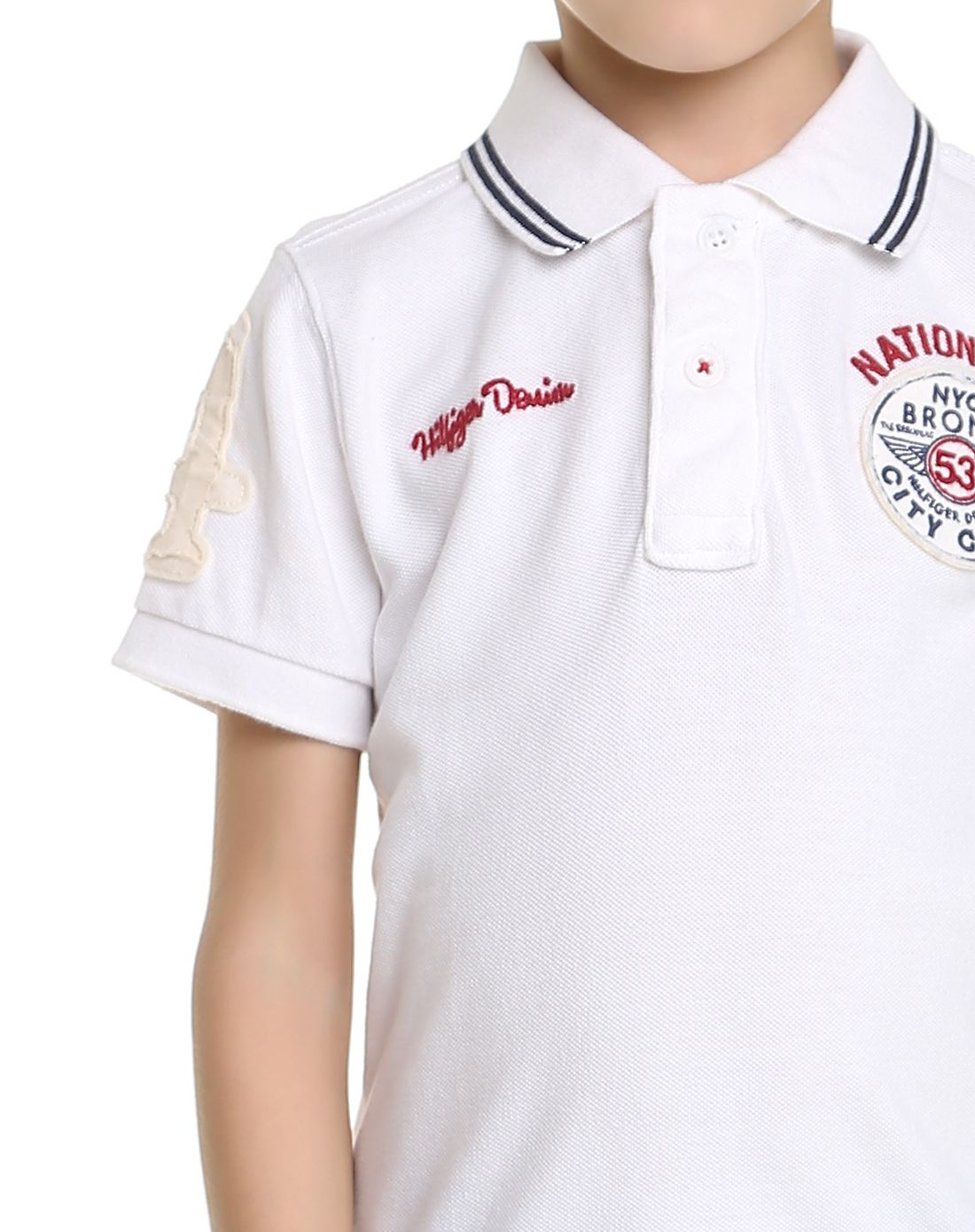 tommy hilfiger男女童装男童白色休闲简约短袖polo衫be557111907js100