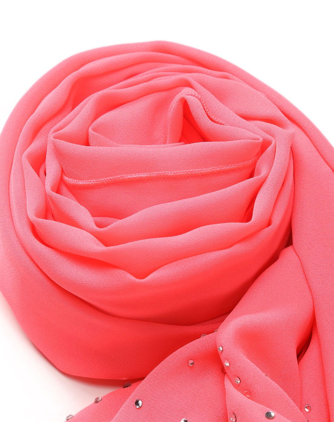 荧光粉红色时髦亮丽烫钻围巾