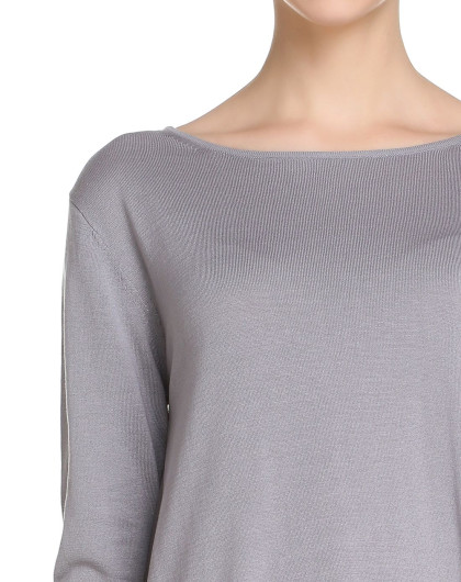 silk cotton fancl系列 女款浅灰色拼接宽松蚕丝混纺针织衫