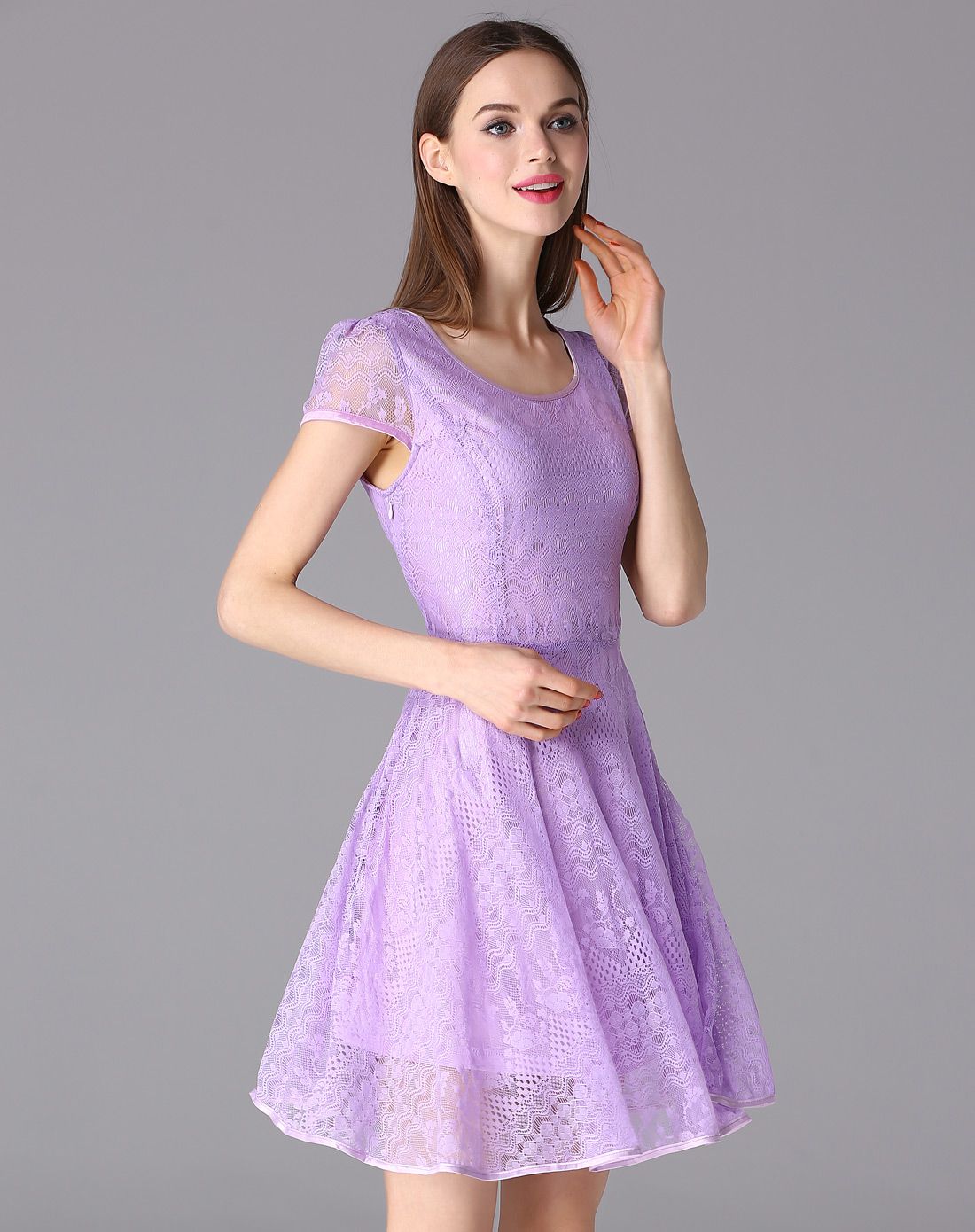 紫色蕾丝优雅修身连衣裙