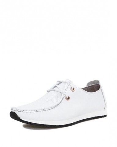 门店同款男士白色系带休闲皮鞋