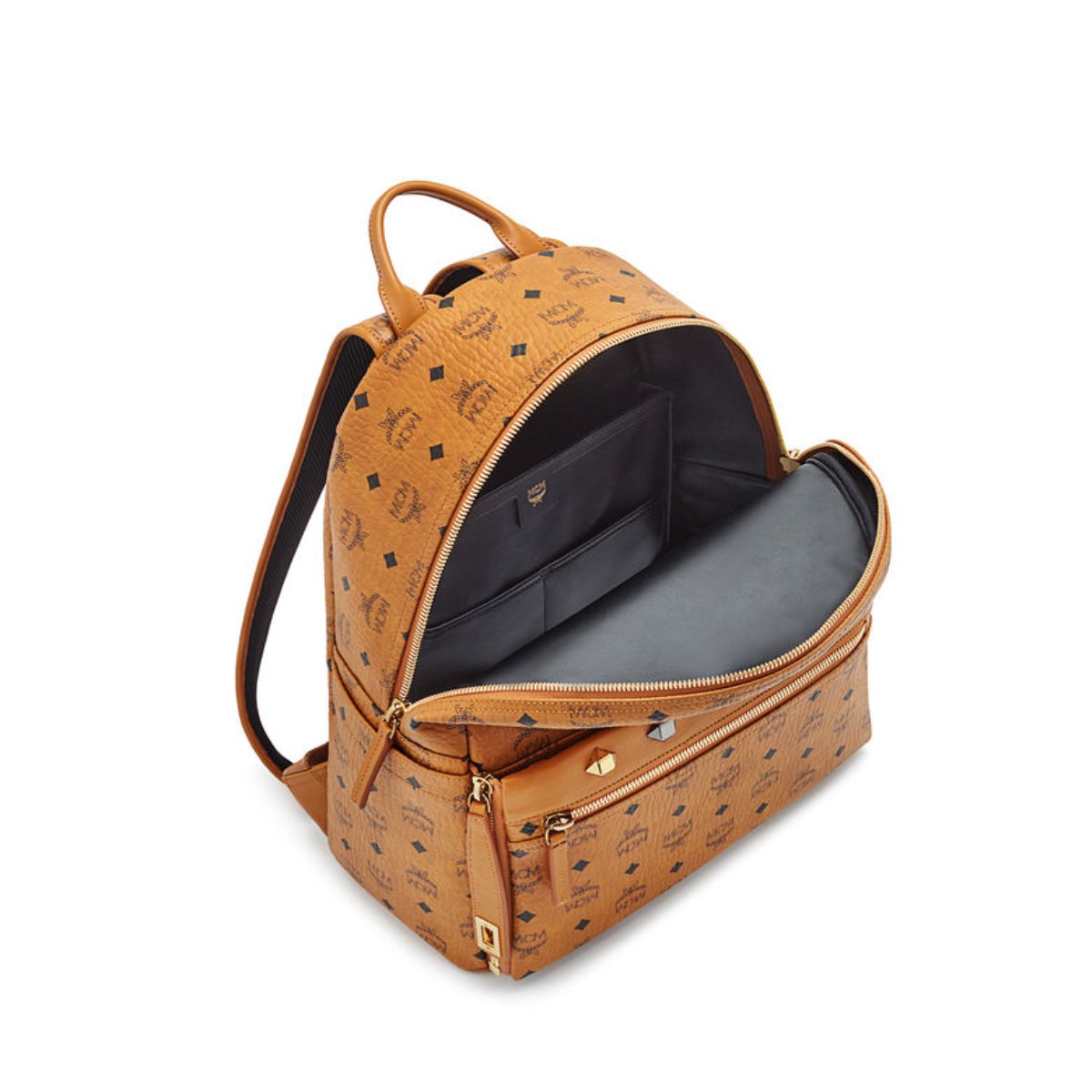 演绎复古时尚魅力-德国mcm包包mcm棕色中号铆钉双肩背包mmk6sve79co