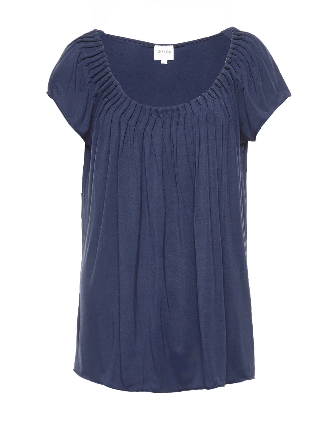 armani collezioni女款军蓝色褶裥一字肩设计t恤
