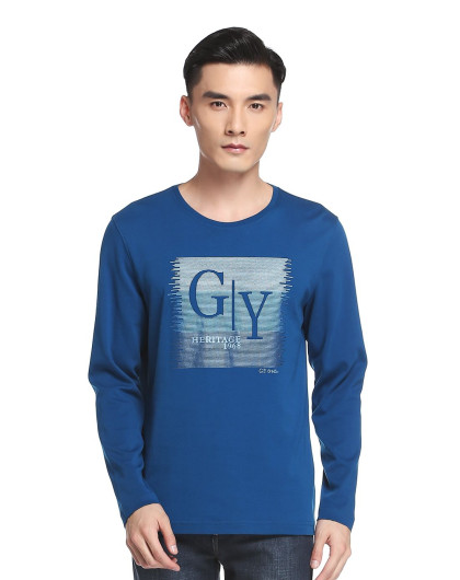 反季特惠-- 金利来gy goldlion时尚休闲男款中蓝长袖t恤tlt0079-f2501
