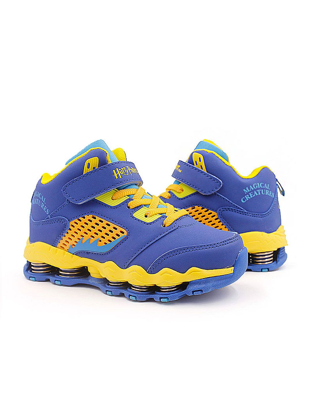 男小童宝蓝革面高帮弹簧休闲鞋