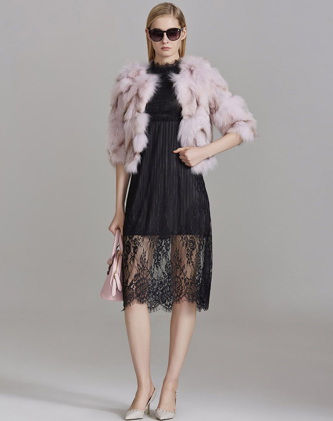 女款浅香芋色狐狸毛外套