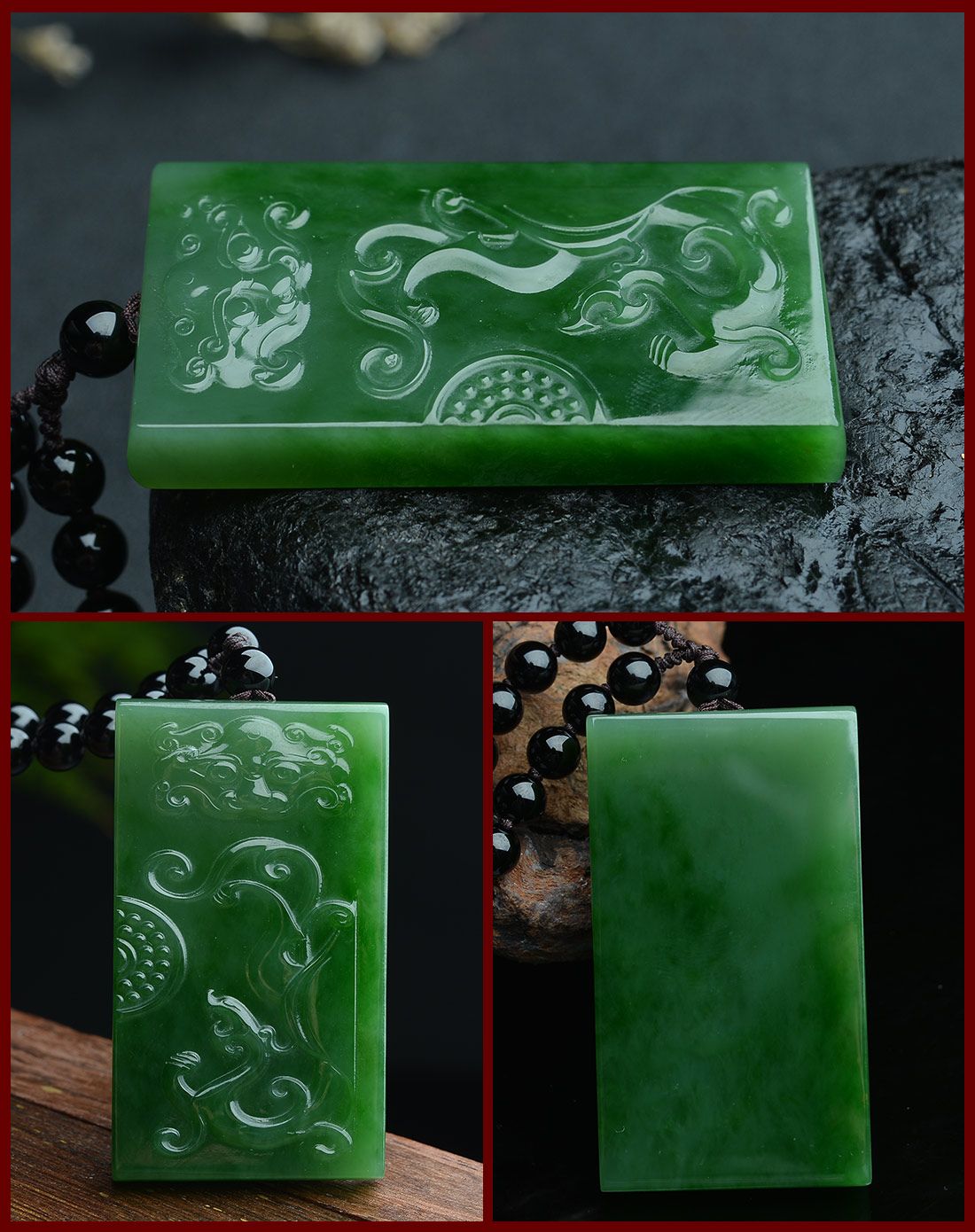 和田碧玉仿古龙无事牌挂件(附证书)