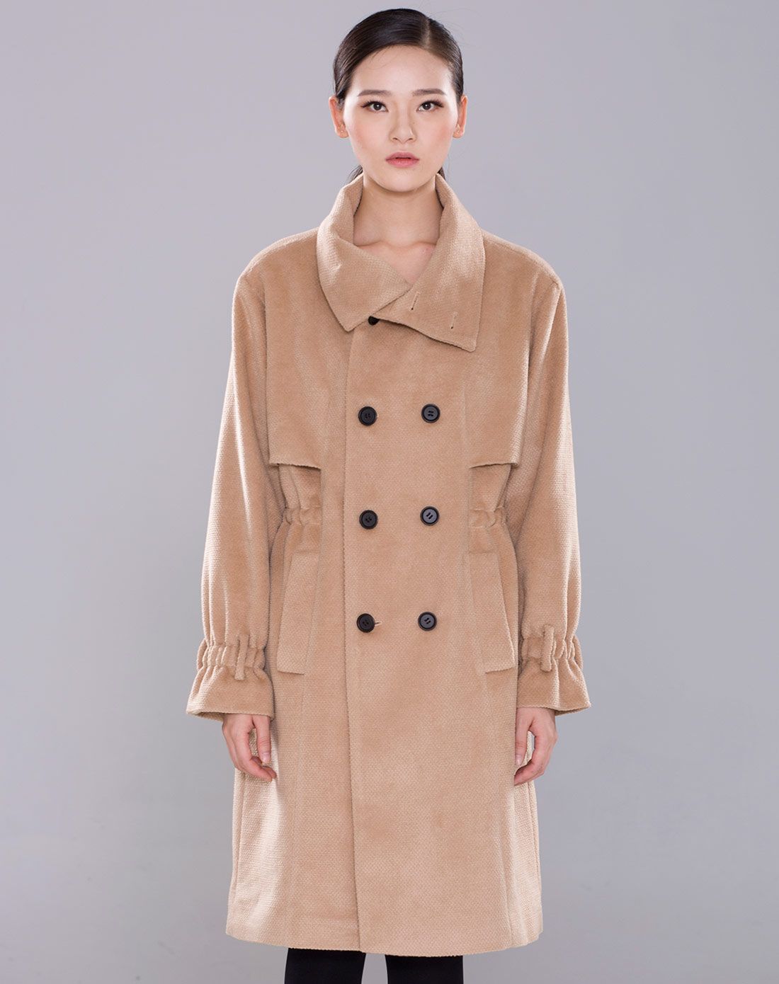 卡其啡色修身大气百搭长袖长款外套