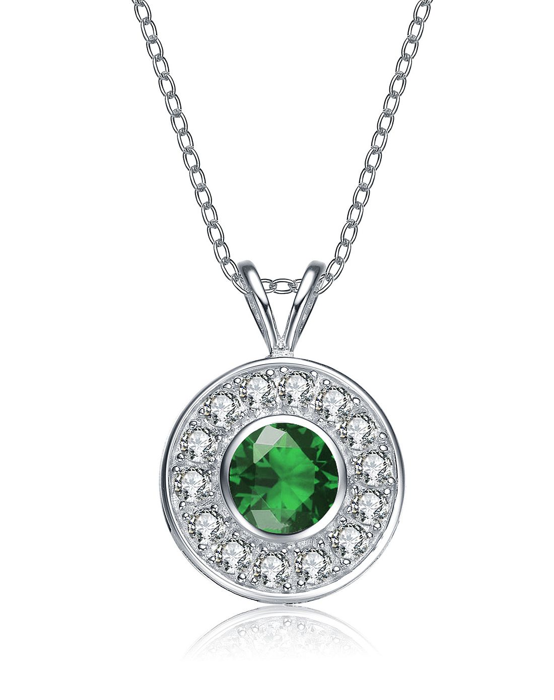 > genevive by czc 纯银绿色立方氧化锆圆项链pen6085-e