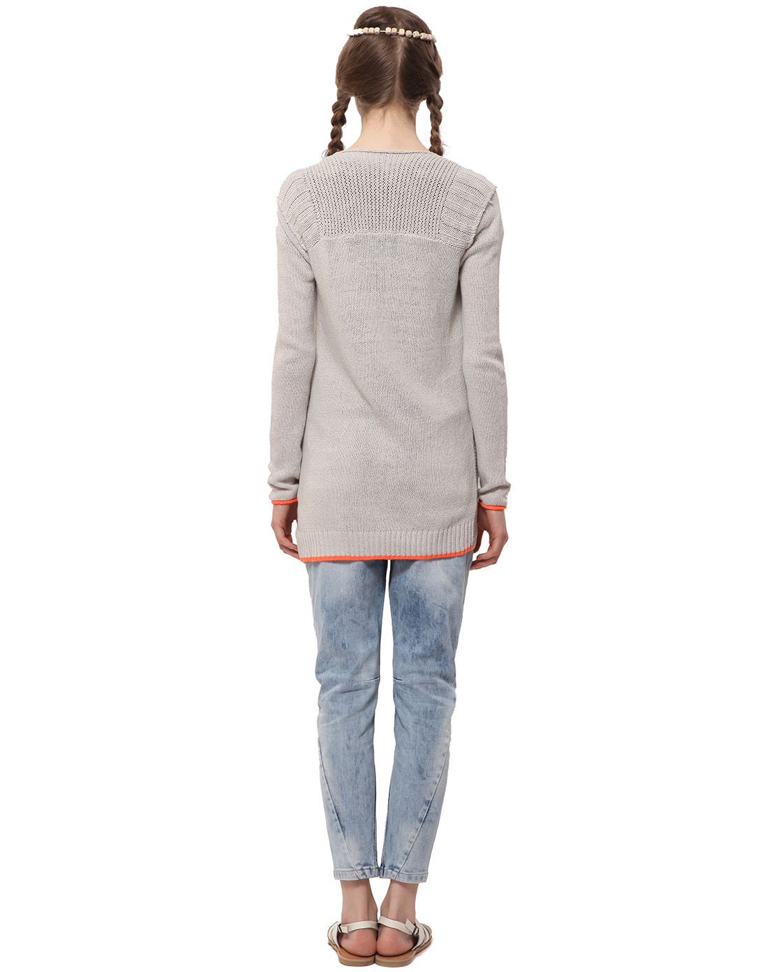 女款浅灰亚麻棉长开衫