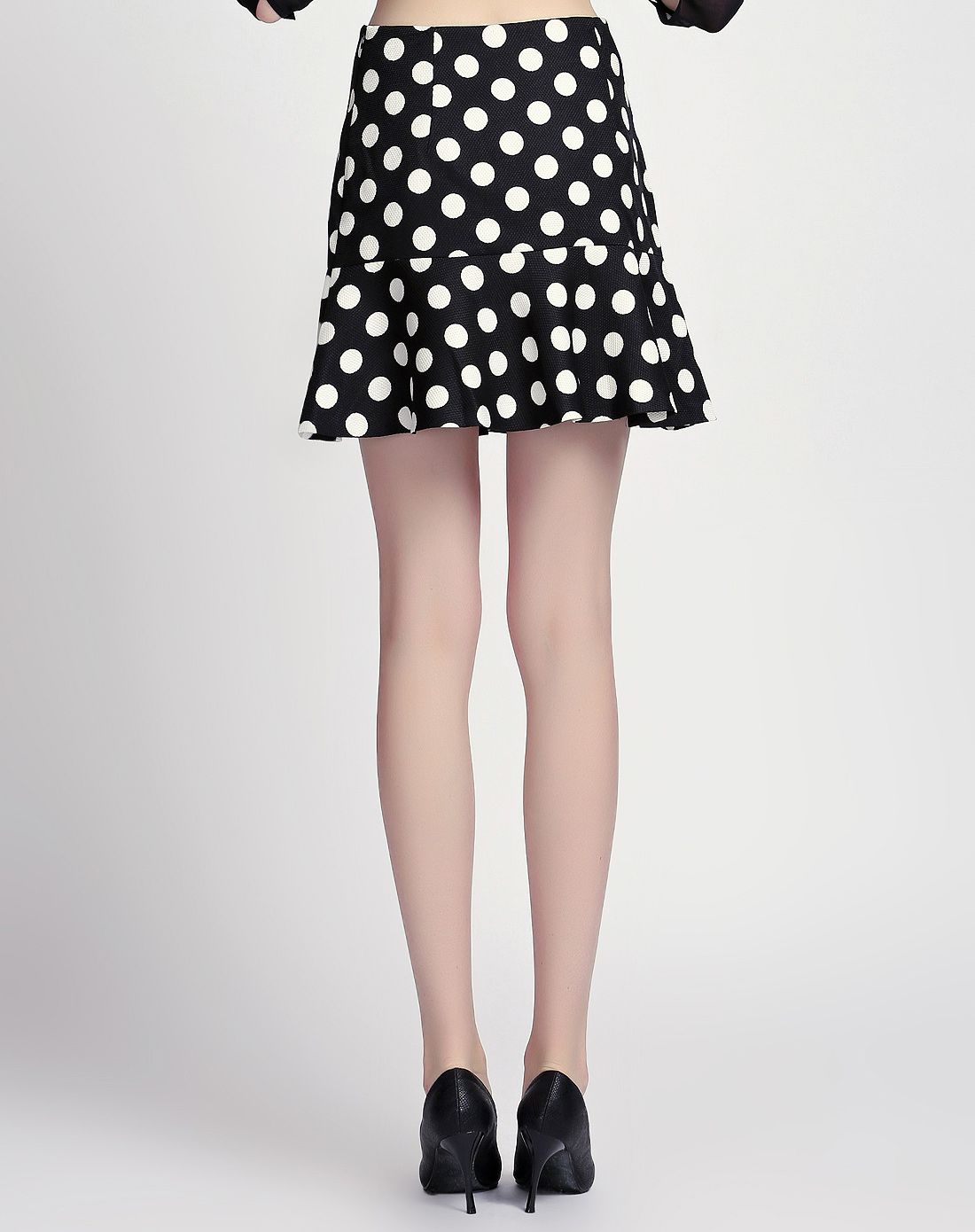 黑白波点鱼尾半身裙