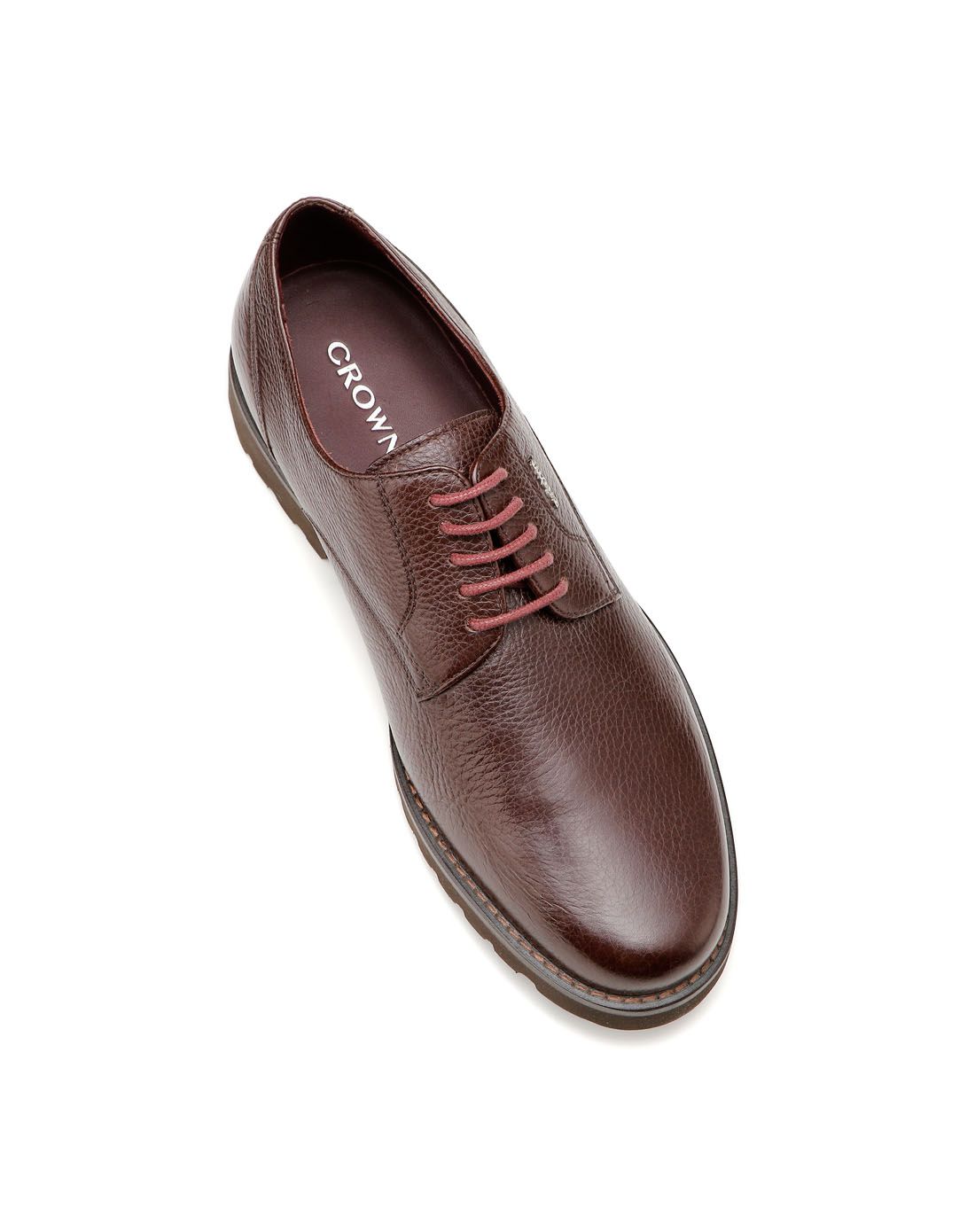 皇冠crown咖啡色摔纹牛皮商务舒适单鞋432430212_唯品会