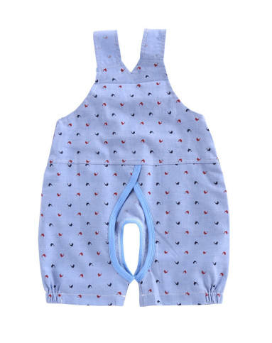 男童夏季蓝色小狗开档背带裤