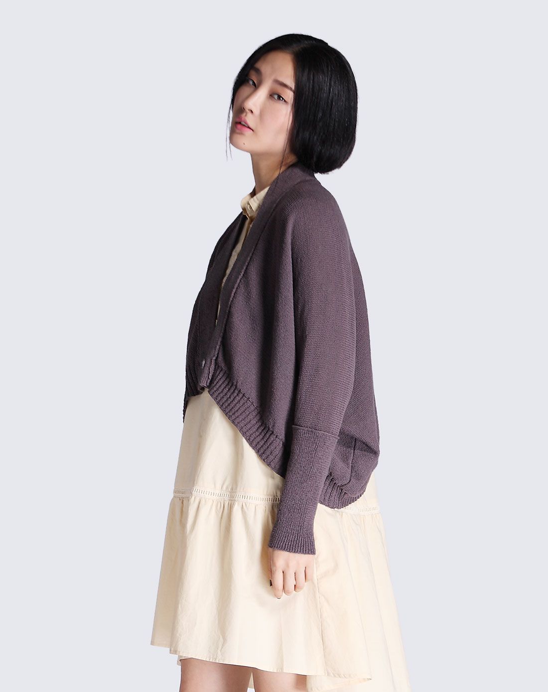 冷咖色开衫纯色修身短款毛针织衫