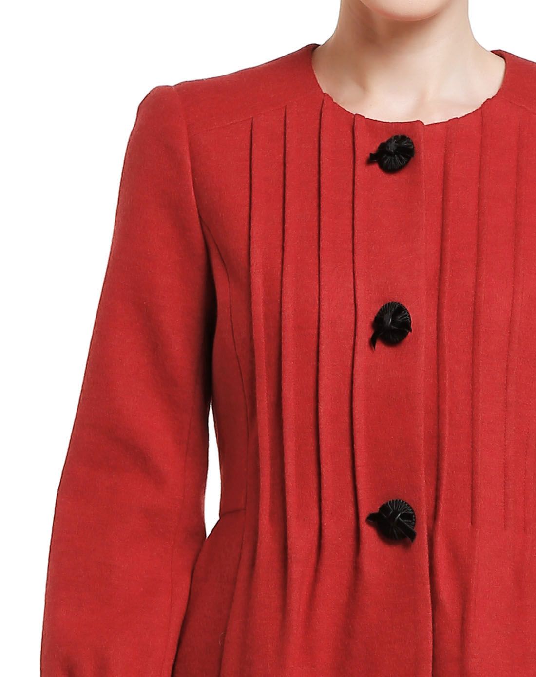 深橘红色优雅百搭长袖长款大衣