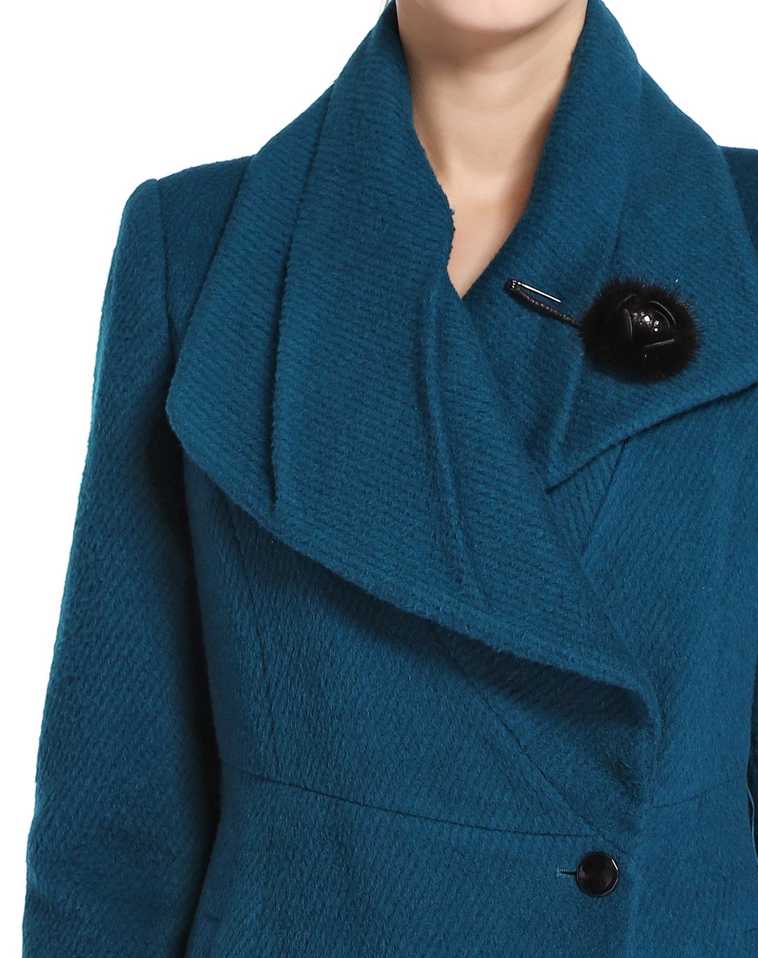 海蓝色淑女斯文简洁长袖中长款大衣