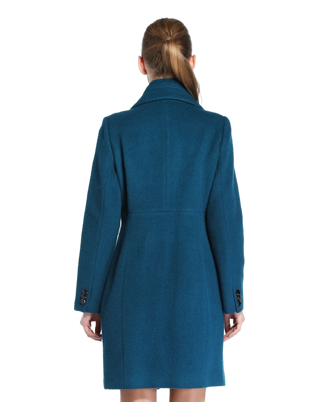 海蓝色淑女斯文简洁长袖中长款大衣