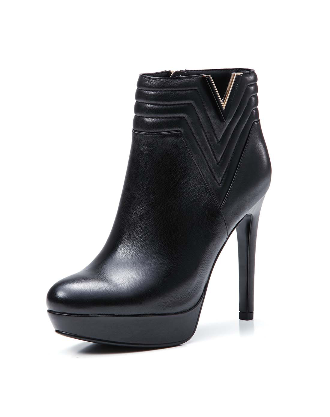 接吻猫kisscat女鞋断码清仓专场女款黑色混种羊皮超高跟矮靴d55704-02