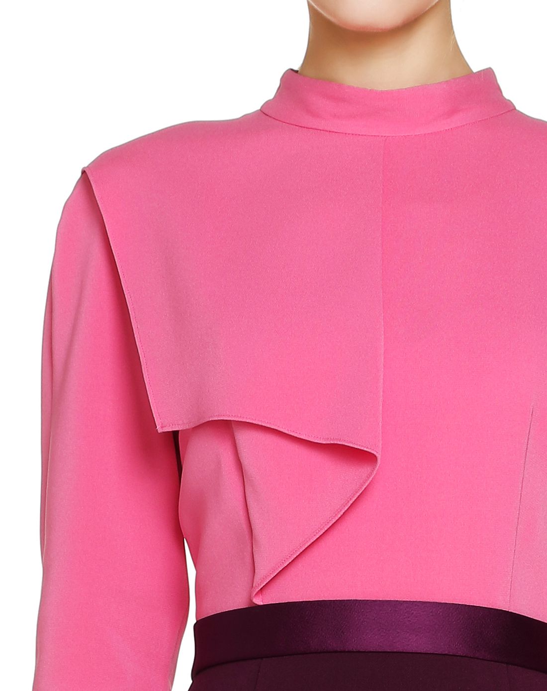 joan&david粉/紫红色淑女拼接长袖连衣裙