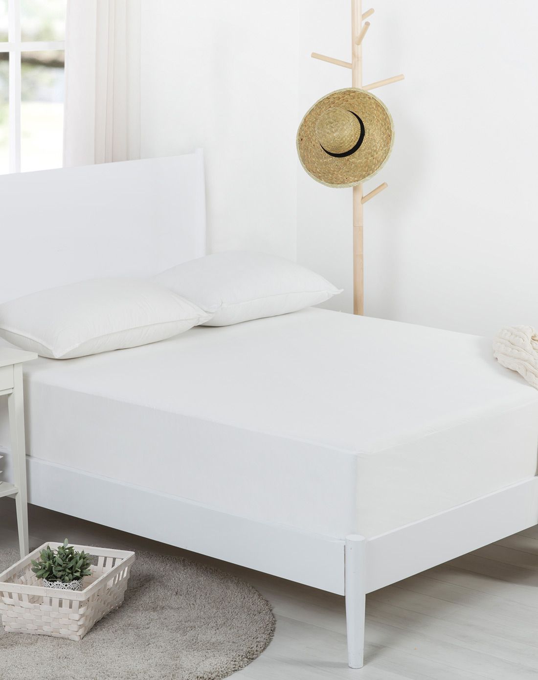 1米8床竹棉汗布防水床垫罩白色