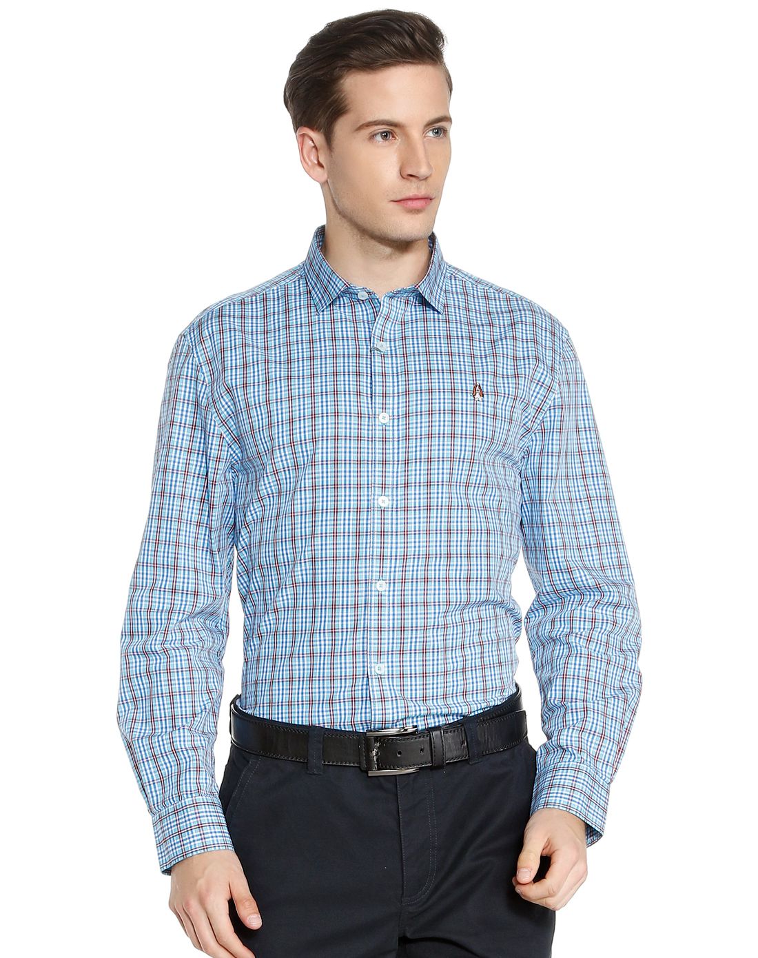 男款蓝/红色英伦风舒适长袖衬衫