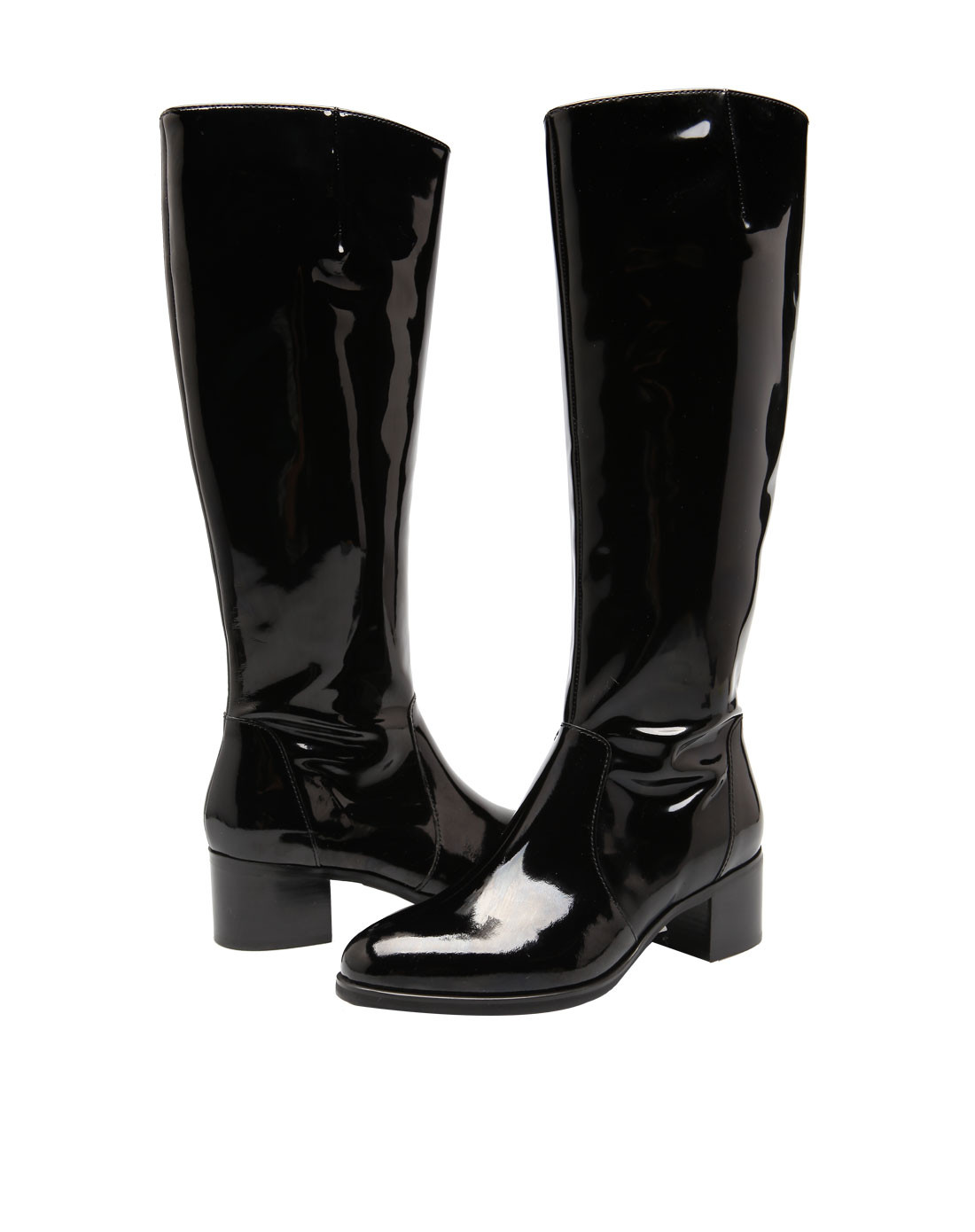 黑色镜面牛皮长靴黑色(镜面)