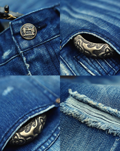 狂生记手擦猫须复古百搭显瘦女款牛仔裤