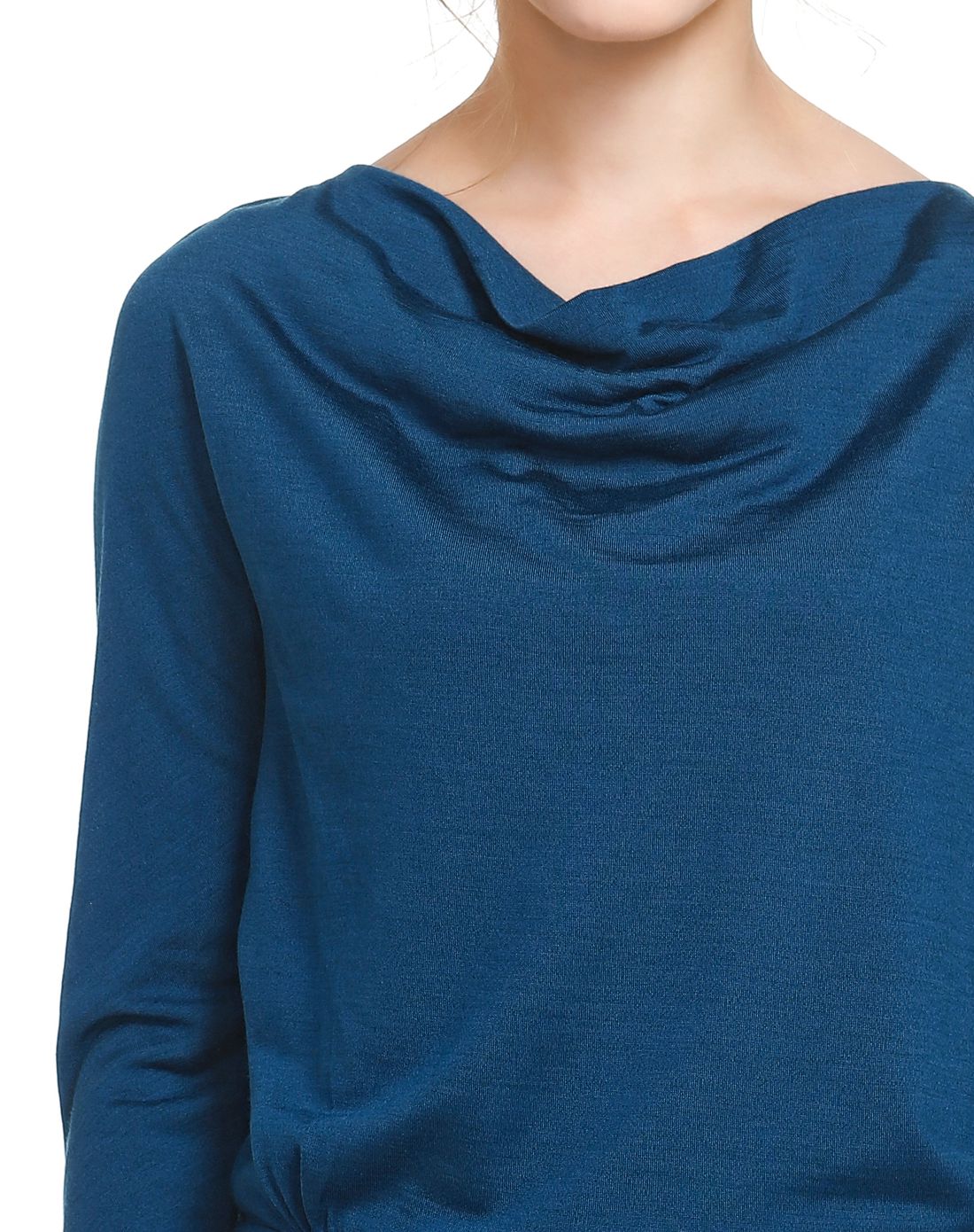 雾道深湖蓝色优雅修身长袖长款上衣