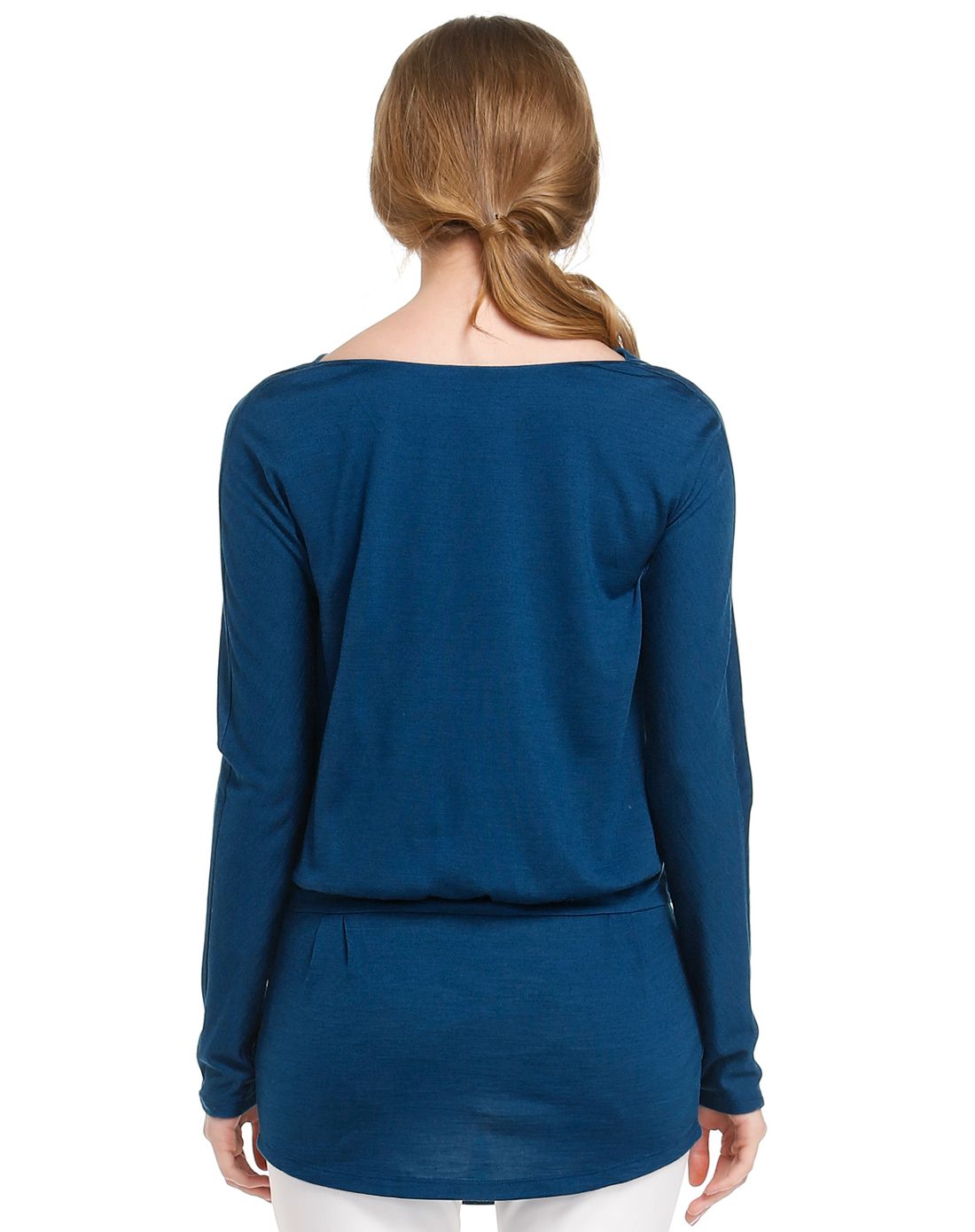 雾道深湖蓝色优雅修身长袖长款上衣