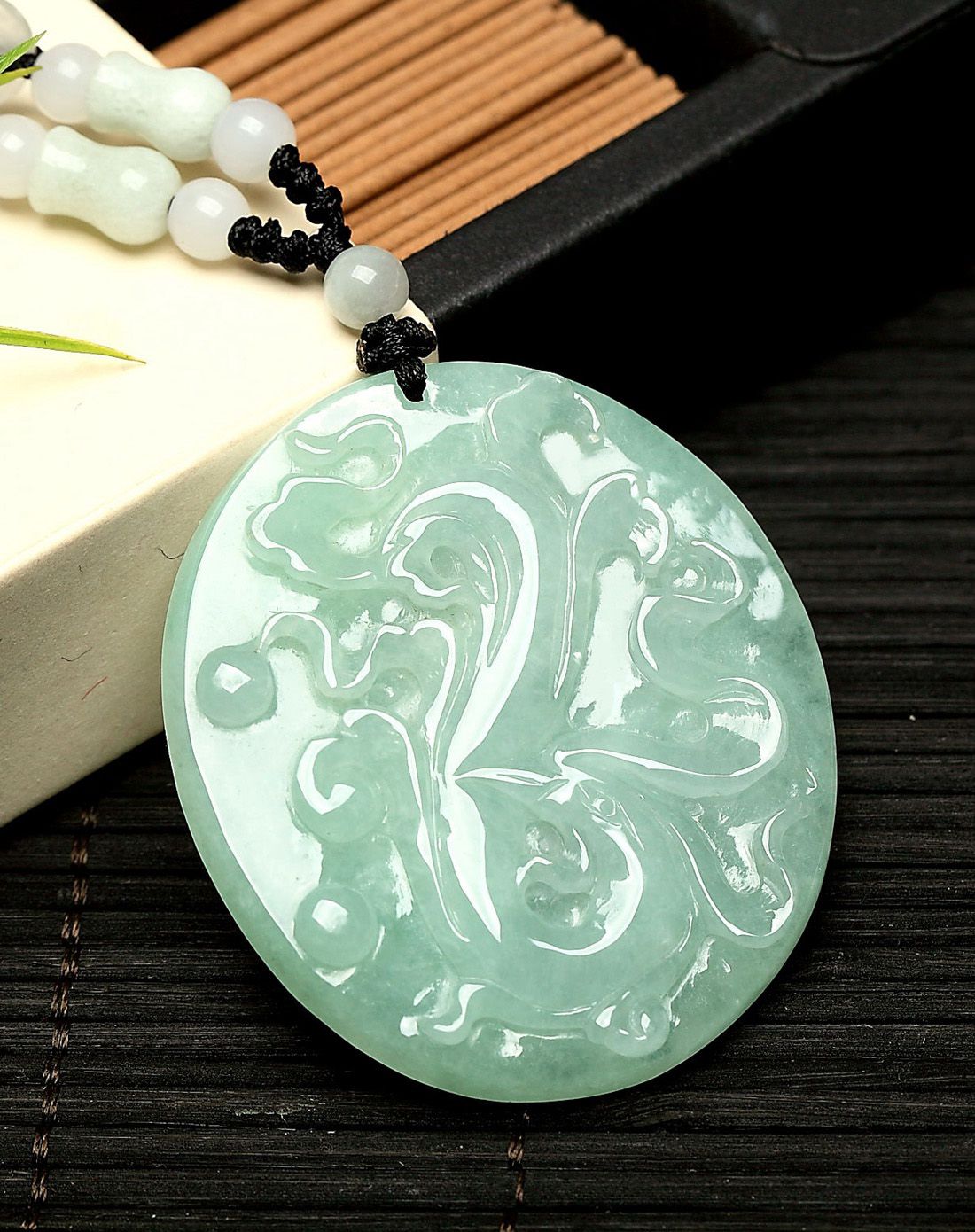 royal gem玉器专场天然a货冰糯种翡翠复古凤牌吊坠