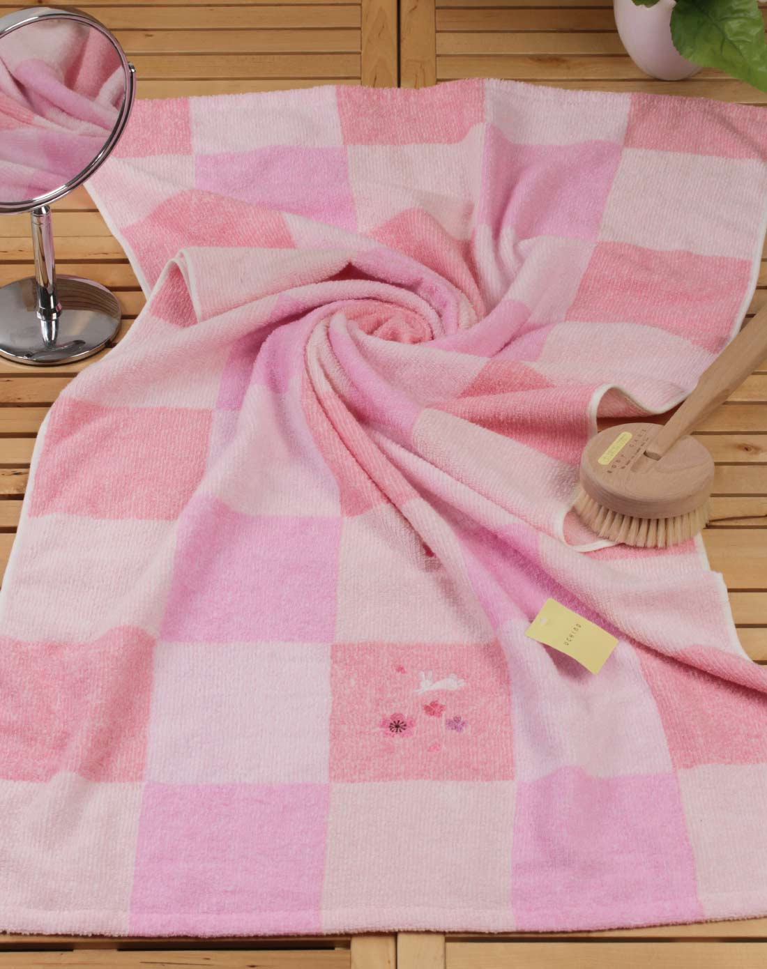 内野兔子图案浴巾粉色单条装