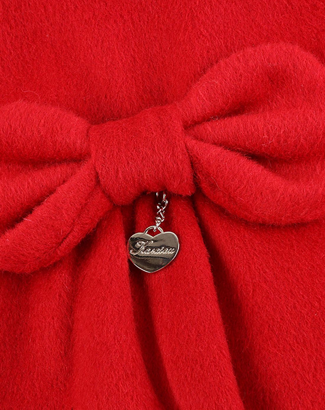 女童红色顺毛呢大衣