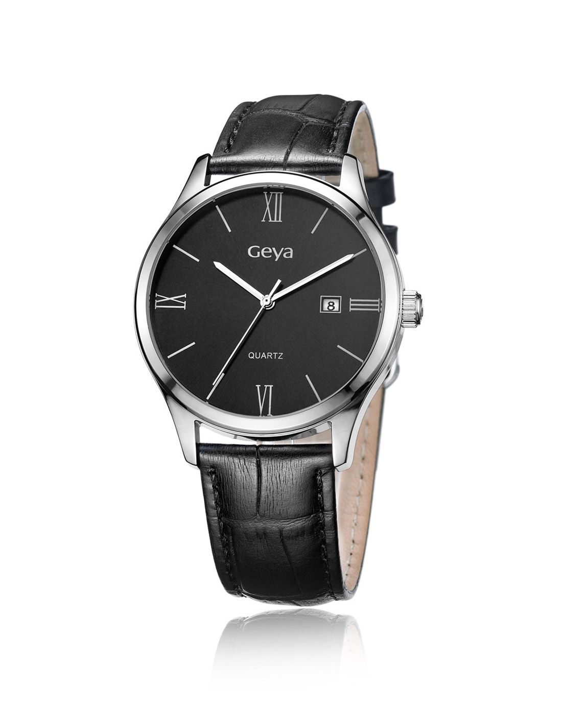 格雅情侣款时光系列简约真皮石英男表