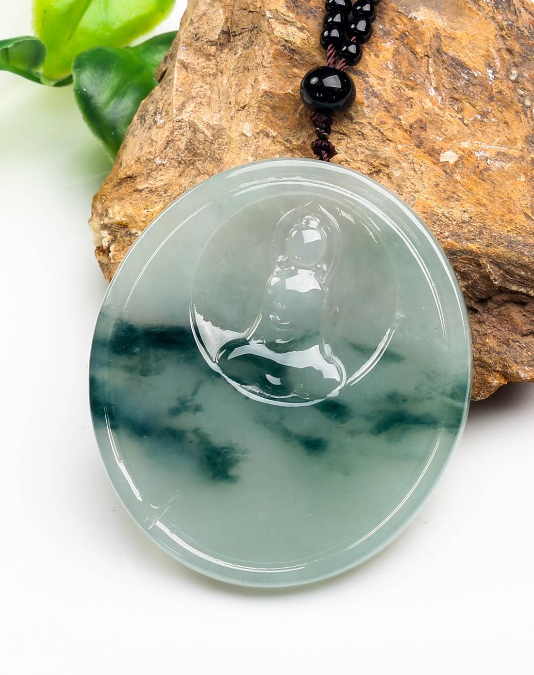 冰糯飘花天然a货翡翠无面佛挂件