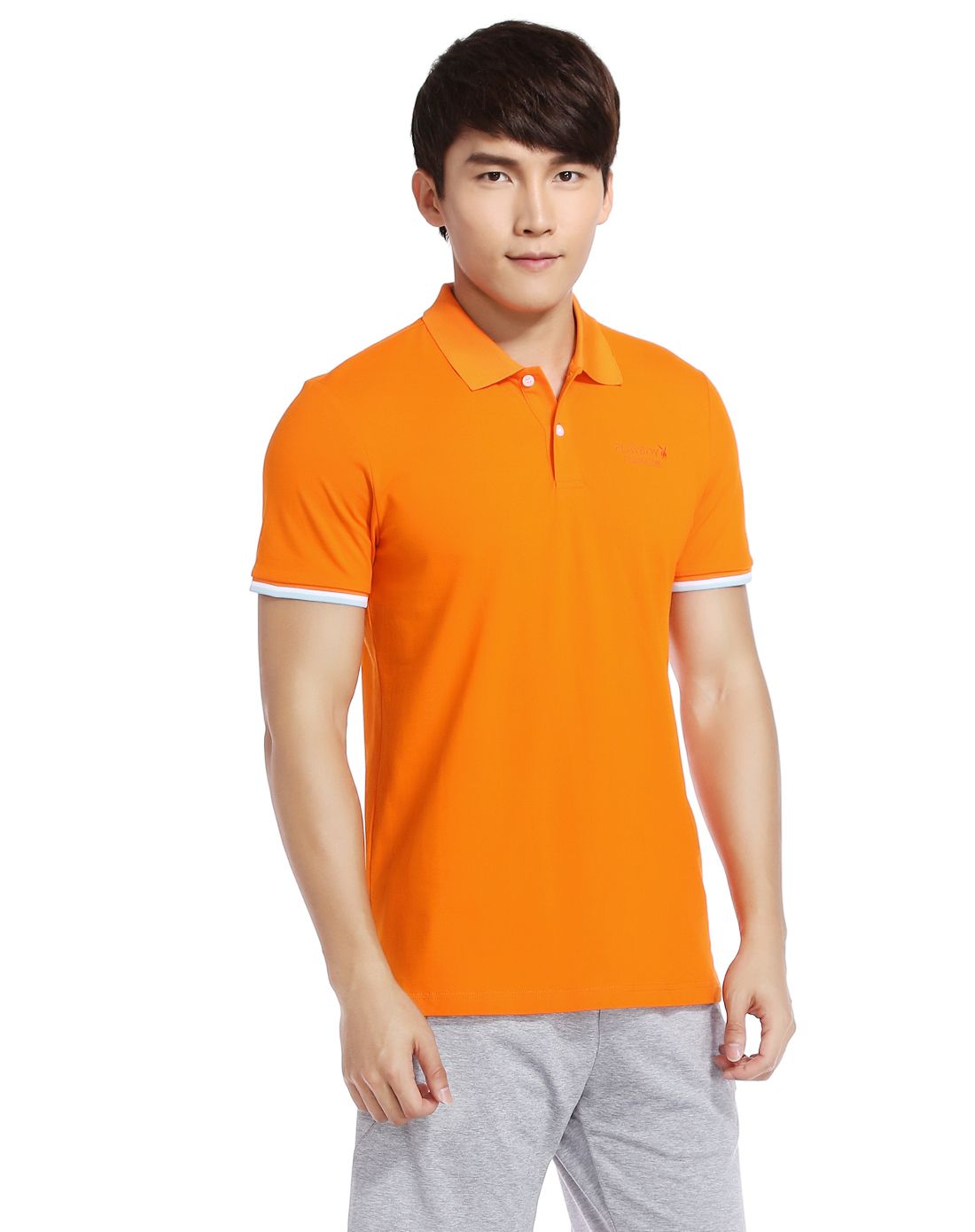 透气吸湿 男款橙色短袖运动polo衫