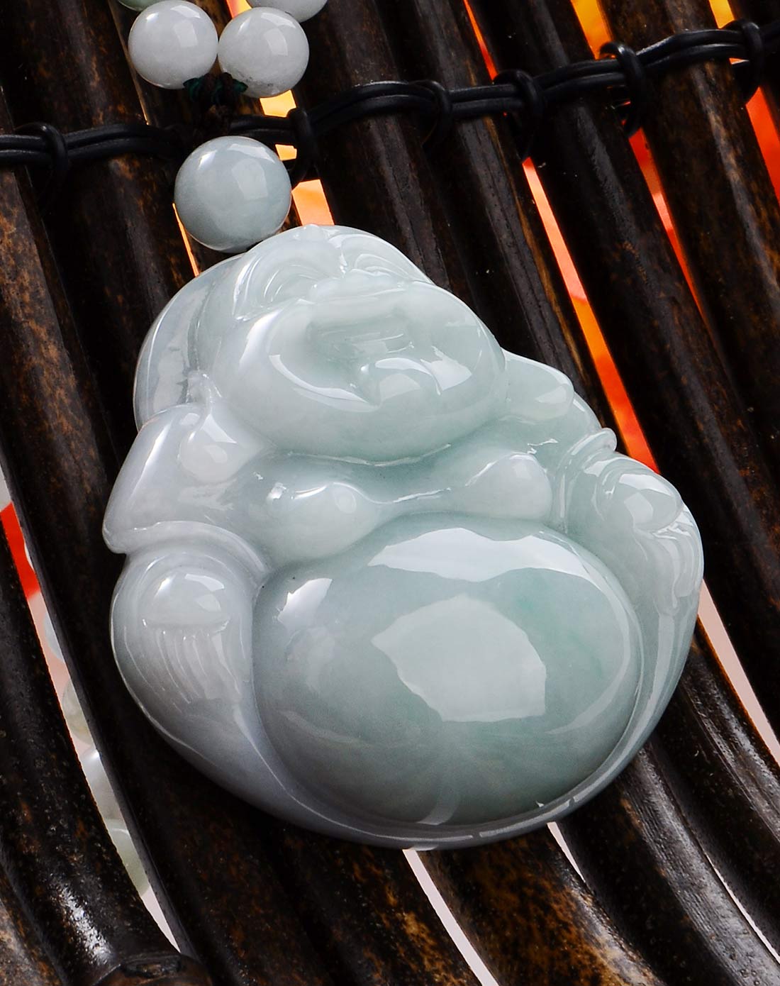 天然翡翠a货豆种圆润大肚佛挂件