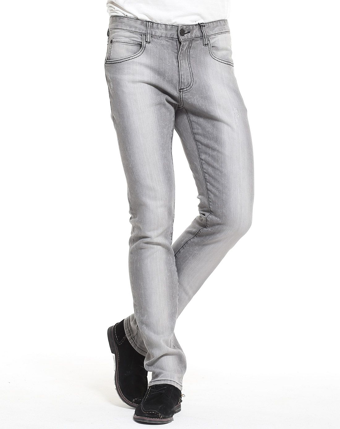 gather jewels男装移动专场中腰浅灰色牛仔长裤11298210103_唯品会