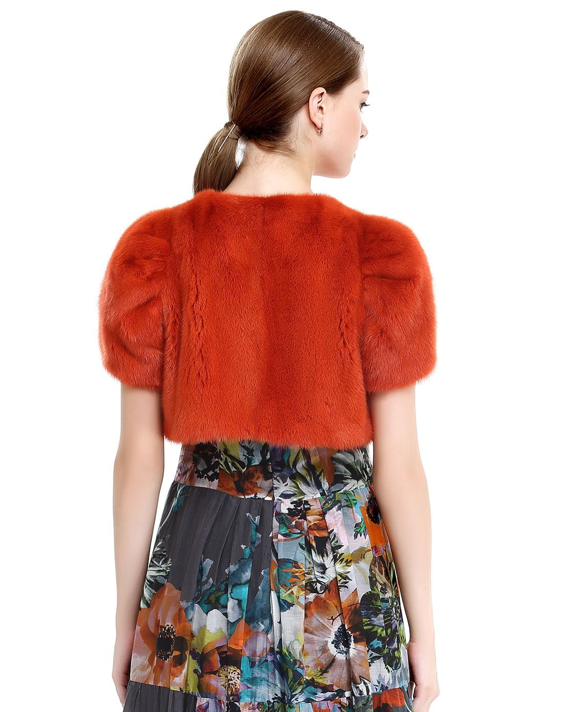 jetezo 女装皮草专场桔色水貂毛皮复古雅优轻奢名媛短外套31962j23