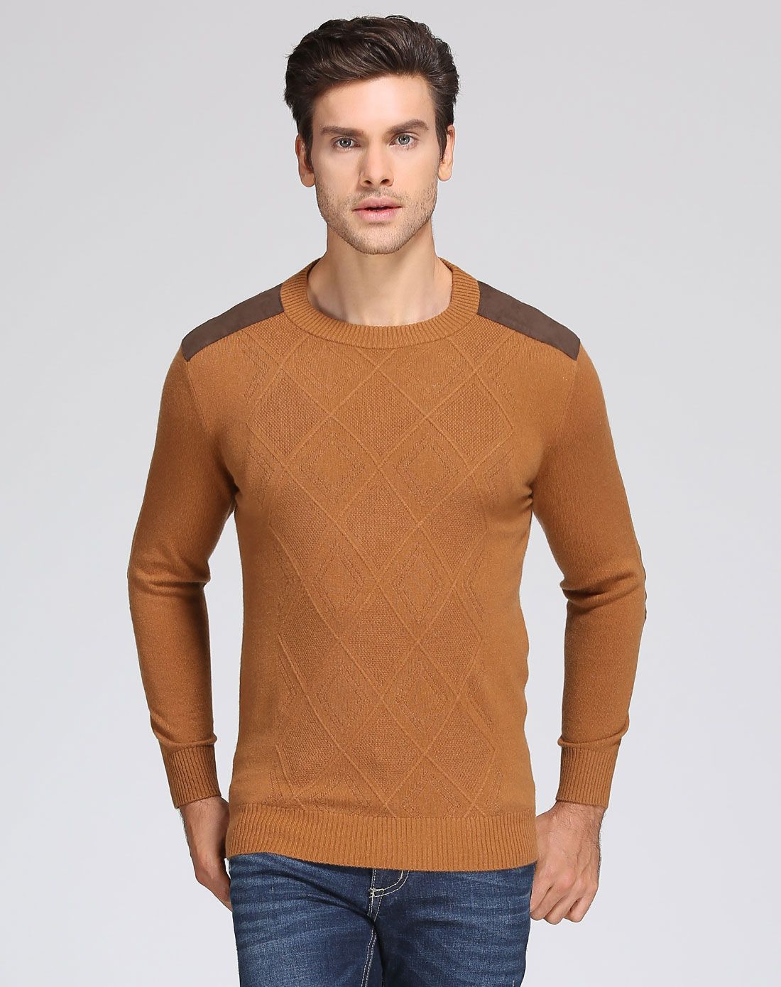 花花公子playboy羊绒男女男款褐黄圆领套衫595176538_唯品会