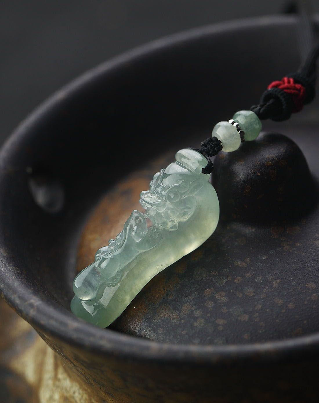 天然a货冰种翡翠鼠我如意龙钩吊坠