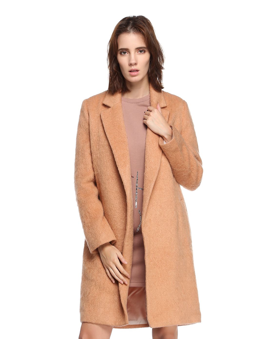 米驼色素雅气质长袖大衣