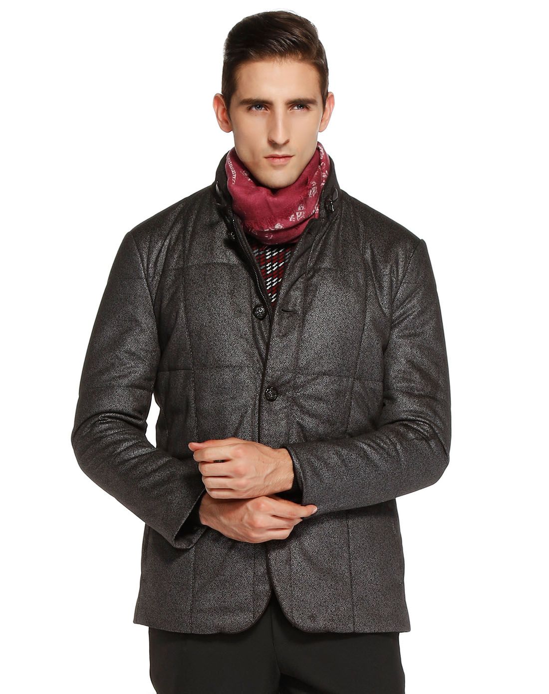 斯卡图carlo castello黑银/啡色稳重帅气百搭长袖棉服80325510819