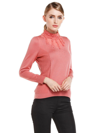 深藕粉色甜美魅力长袖针织衫