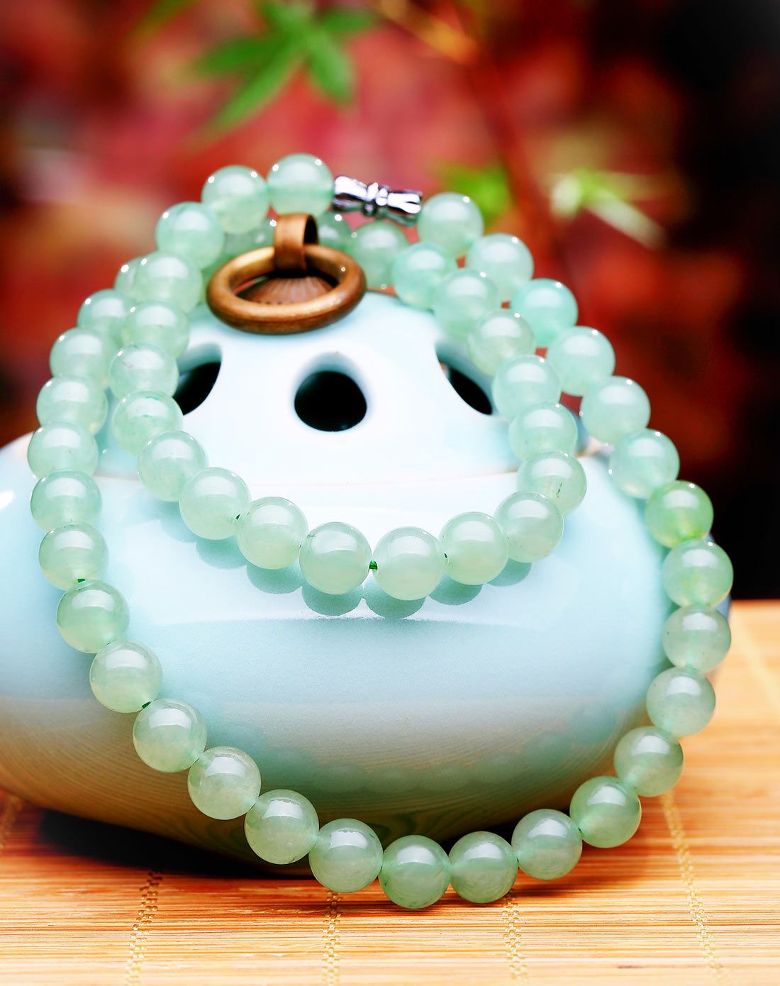 天然东陵玉圆珠项链 约8mm