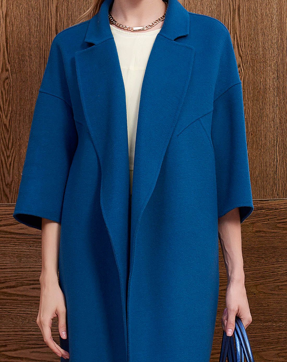 金丽杉羊绒金丽杉孔雀蓝秋冬时尚纯双面呢羊毛大衣ahu054ko_唯品会