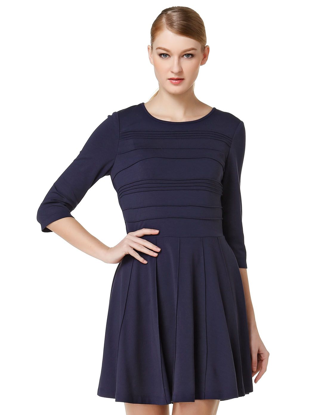 藏蓝色斯文简约连衣裙