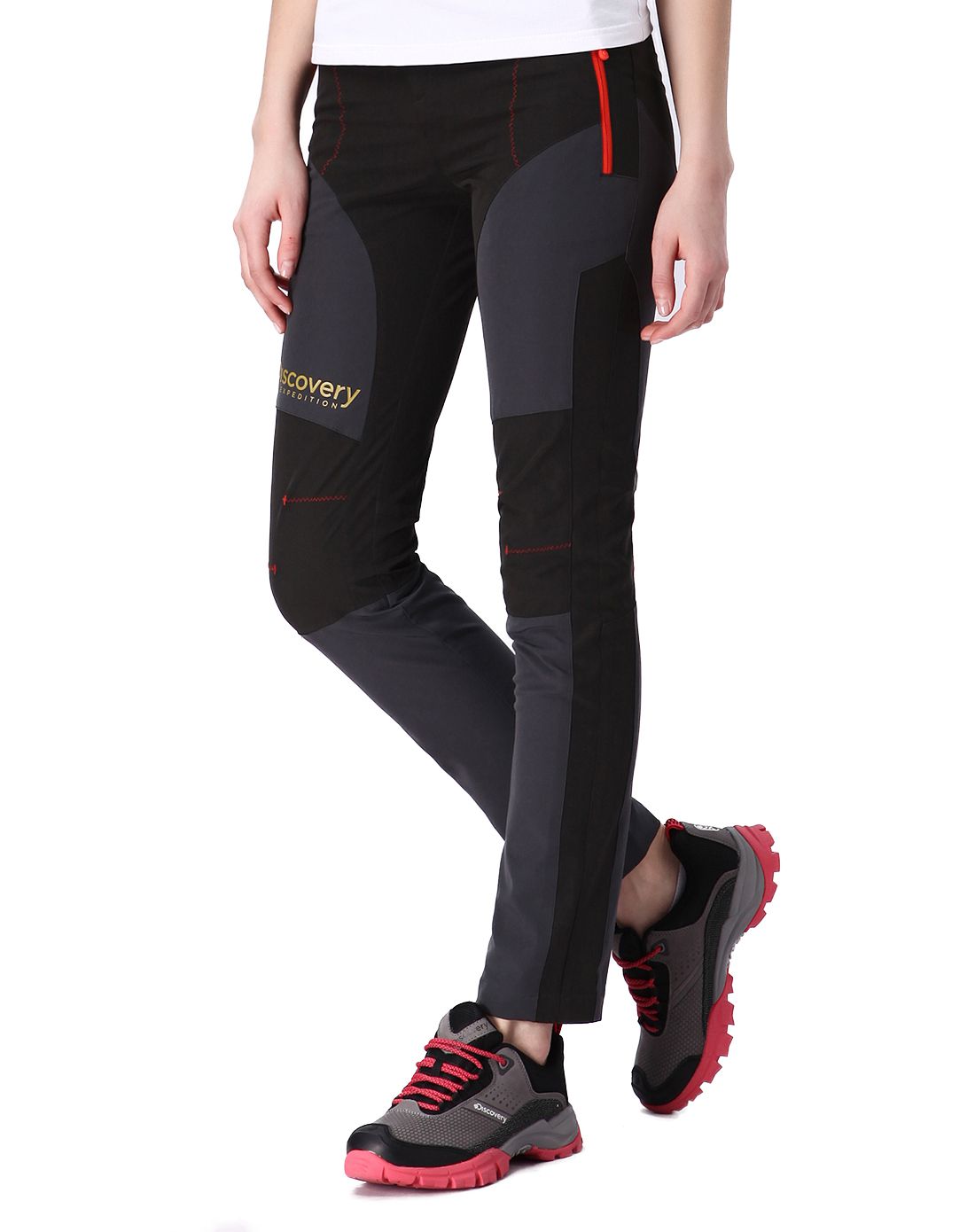 女式碳灰/深灰户外弹力拼接速干裤