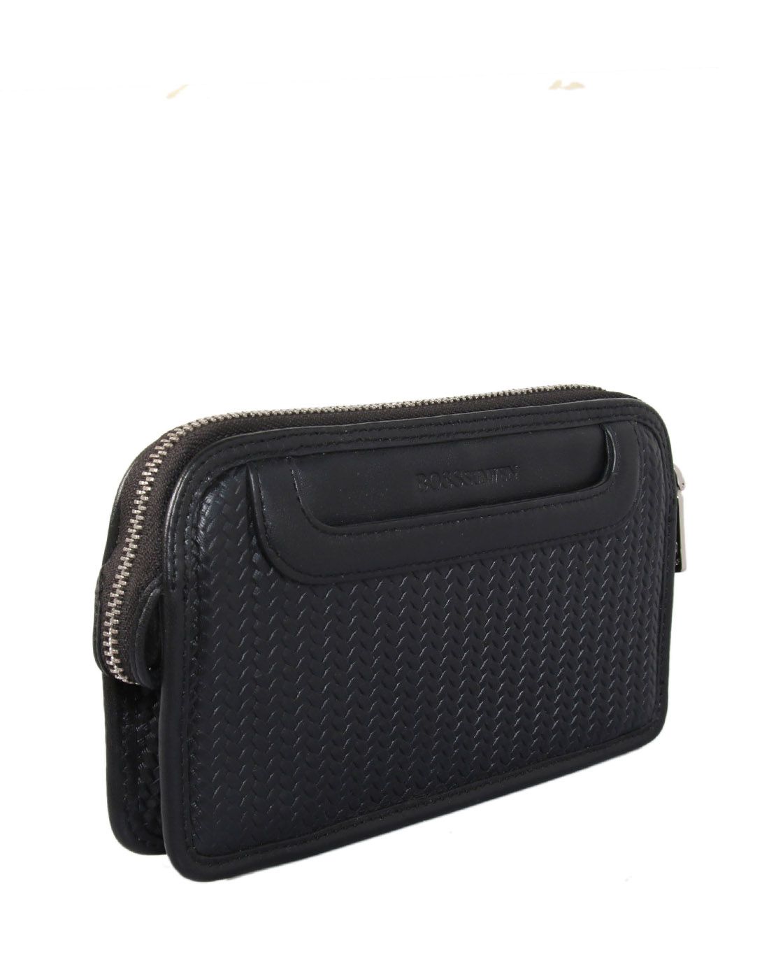 男款黑色时尚席纹夹包