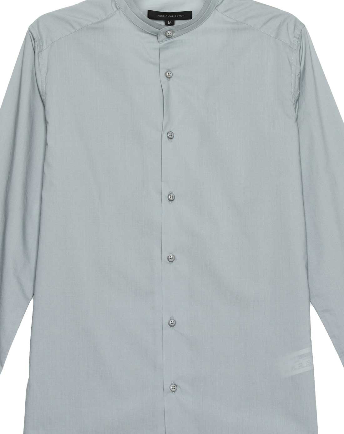 轻薄圆立领修身长袖白衬衫