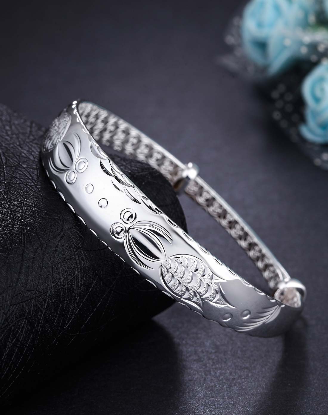 时尚对嘴鱼车花s999手镯